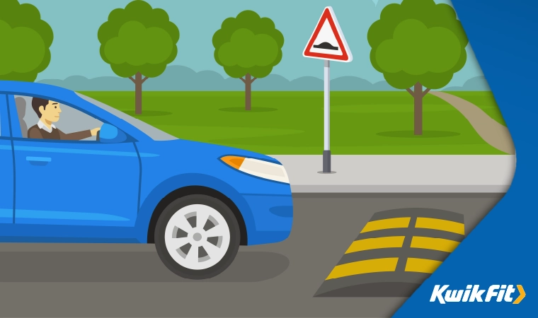 cartoon car approaching speed bump